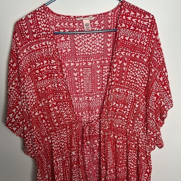 Victoria's Secret Kimono Red White Heart Cover Up Beach Lounge Boho OSFM - Picture 3 of 16
